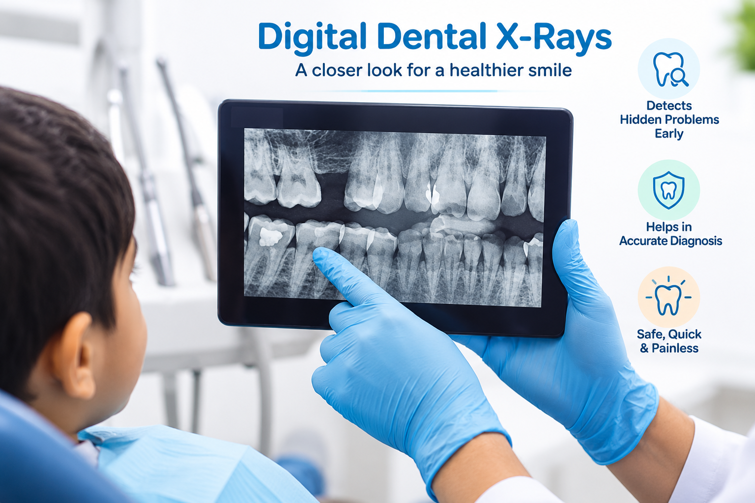 Digital dental X-ray being shown to a child patient